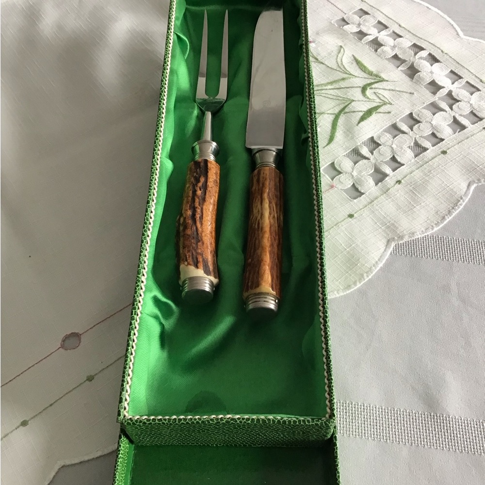 Vintage Antler is Handle Carving Set by Solingen